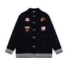 American Vintage Baseball Patch Embroidered Horn Button Knit Cardigan Unisex Stand Collar Sweater Jacket