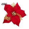 Multi Layered Fabric Flower Decorations Red Gold Poinsettia Artificial Flower Large Glitter Christmas with Clip Xmas Festive Party Floral Decor Tree