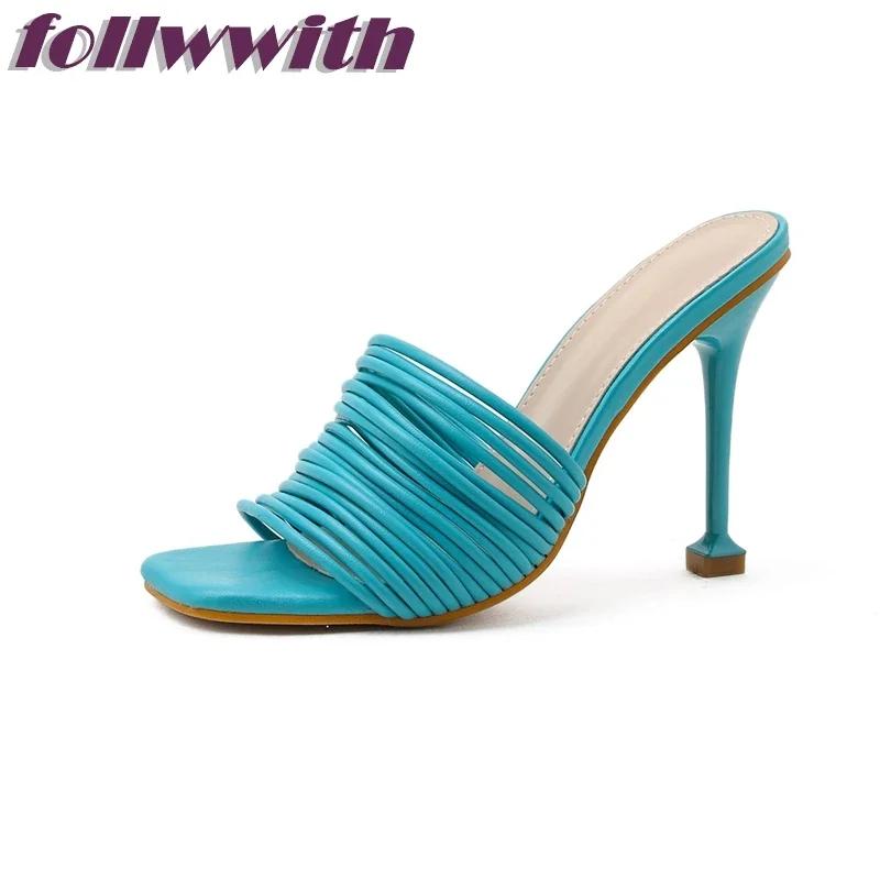 Fashion Blue Narrow Band Women Slipper Square Toe Concise Summer Concise Sexy Fashion Sandals Fashion Modern Unique Daily Shoes