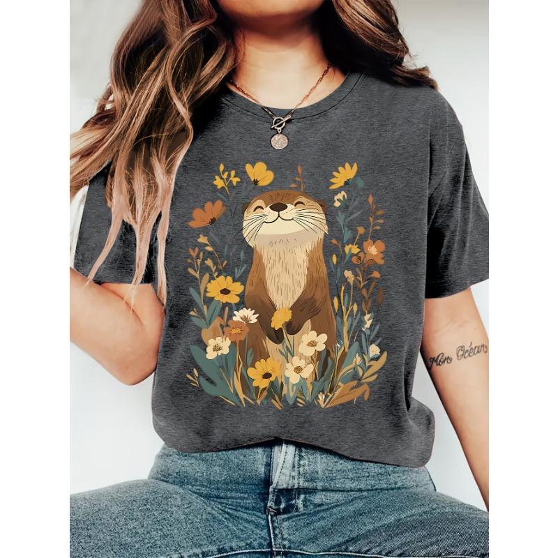 Women's Summer Clothing Printed Round Neck One-piece Summer Short Sleeved T-shirt