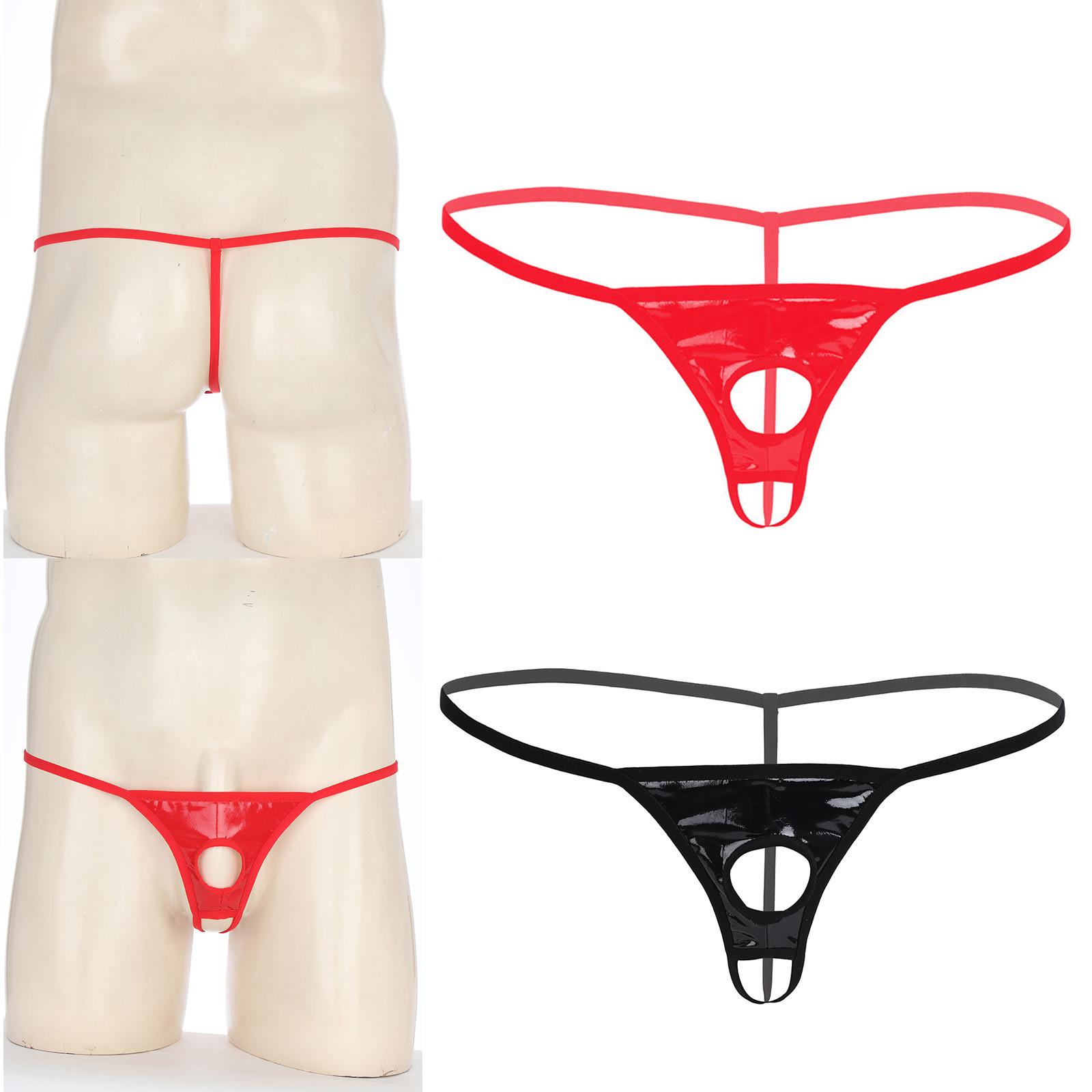 Hommes Lingerie Sexy culotte en cuir verni sous-vêtements en string string avec trous M