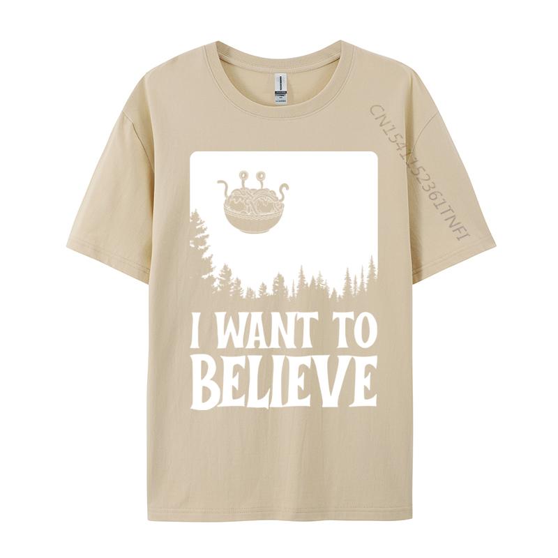 Flying Spaghetti Monster Fsm Pastafari I Want To Believe T Shirt 2024 New Fashion Hip Hop Cotton Fabric Men's T-Shirt Printing