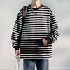 Men's Spring and Autumn Outdoor Trendy Stripe Couple Hong Kong Style Long Sleeve Round Neck T-shirt Pure Cotton Hoodie