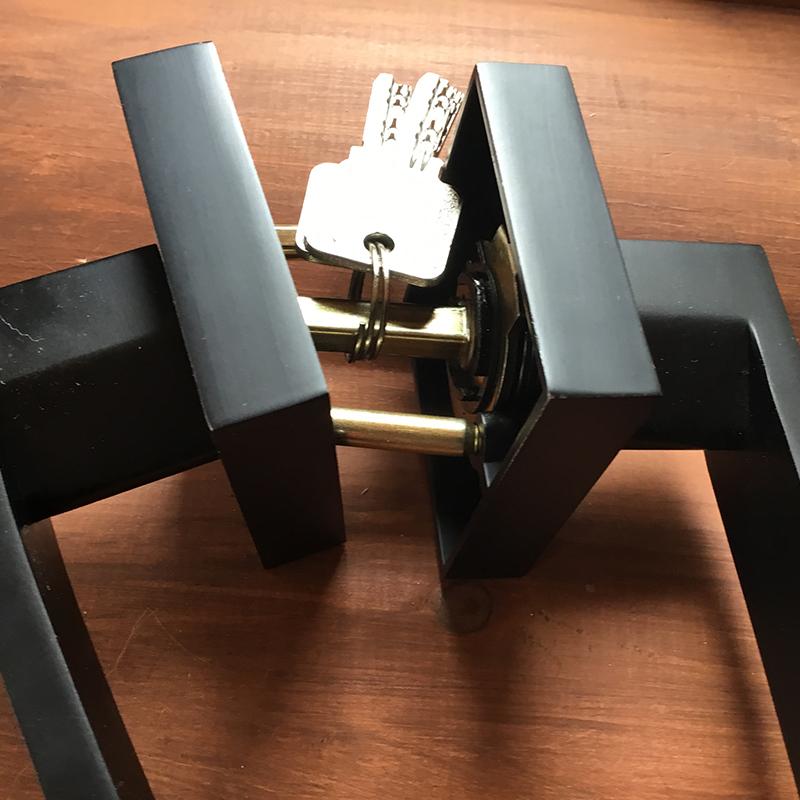 Door Handle Door Handle Lock Square Channel Privacy Mask Interior Bedroom Room Bathroom Three-Bar Spherical Lock-Black