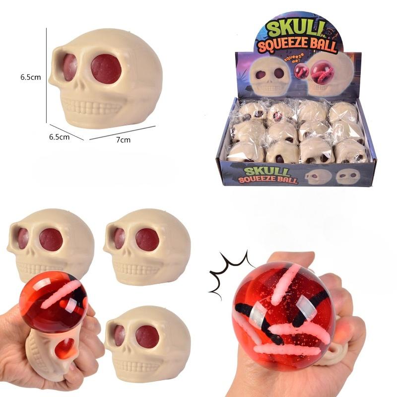 Creative Skull Sensory Fidget Toy Flexible TPR Quick Recovery Squeezing Skeleton Ball Head Ugly Cute Bursting Eyes Prank Toy