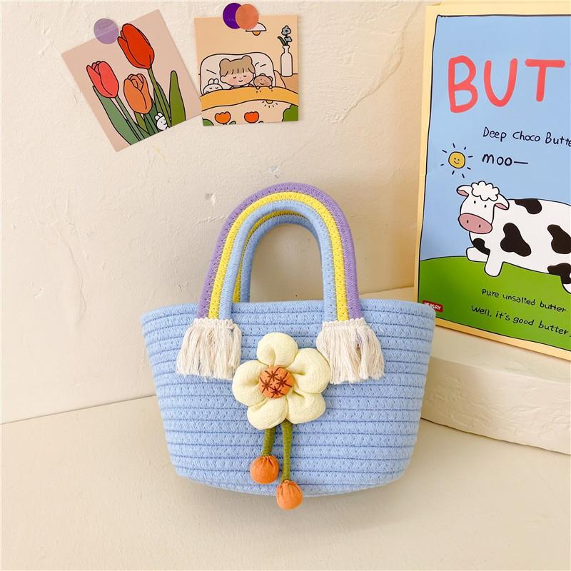 Children's Handbag Cotton Rope Woven Bag Gift Basket Shoulder Cartoon Sunflower Rainbow