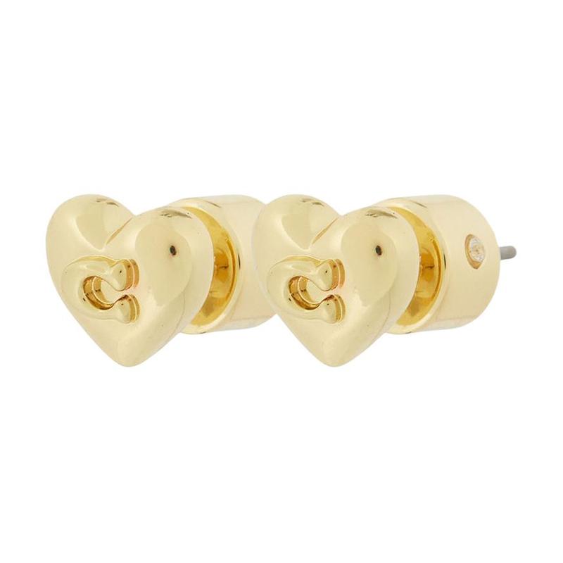 COACH Heart Shape Brand Design Brass Earrings Women s Gold