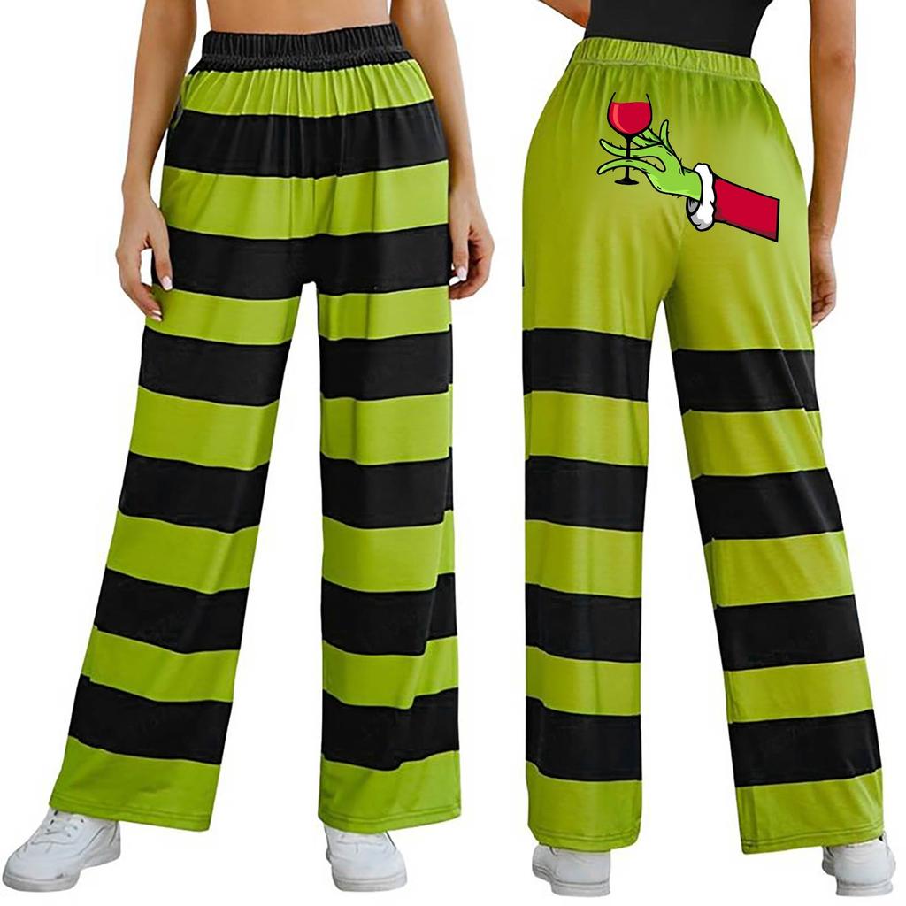 Women's Casual Fashion Christmas Print Elasticated Waist Trousers Pants