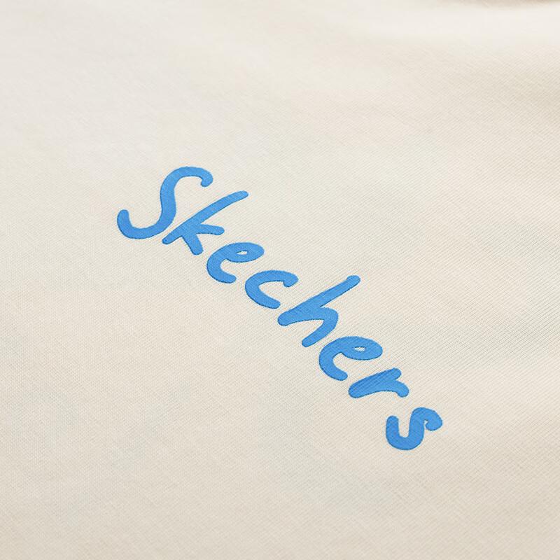 Skechers Fashion Sports Series Comfortable Round Neck Pullover Short Sleeve T-Shirt Women Tops Cream Off-White P225W303-00NA