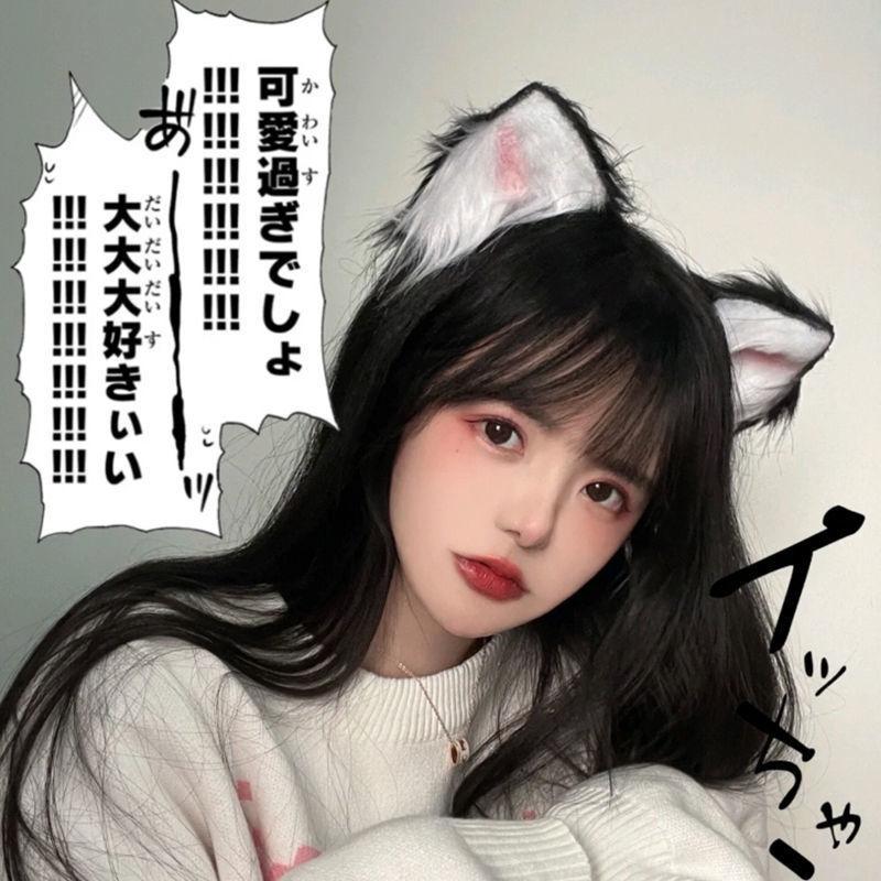 

Kitten cos black cat ears plush animal earrings hoops girl cute carlolita headband headdress
