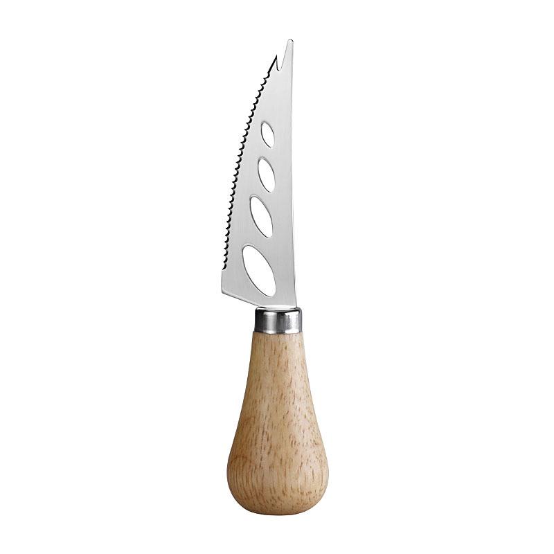 Rubber Wood Handle Stainless Steel Cheese Knife Set: Includes Fork, Spoon, Butter & Cream Knives