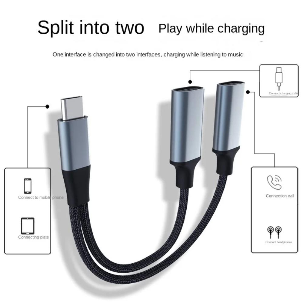 Converter 2-in-1 USB C To Aux Audio Cable 2 in 1 USB Type C Audio Cable  for Phone/Earphone