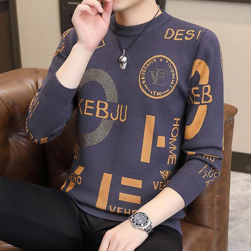 Hot Sale, Men's Fashion Personality Hot Diamond Crew Neck Sweater, Large Size Knitted Sweater