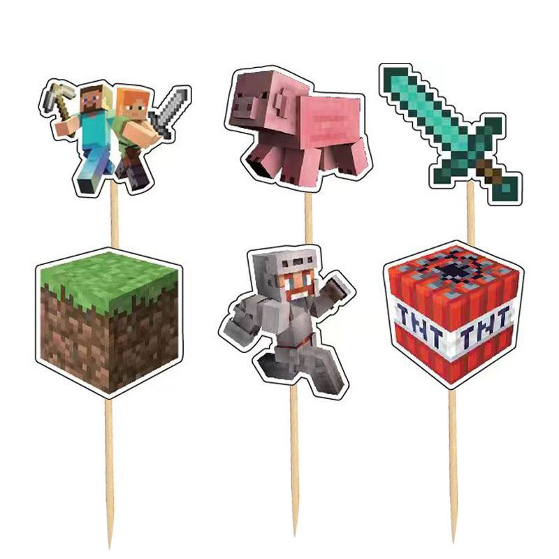 24Pcs Double‑Sided Cartoon Cake Toppers, Toothpick Cupcake Picks, Birthday Party Dessert Table Decorations Supplies