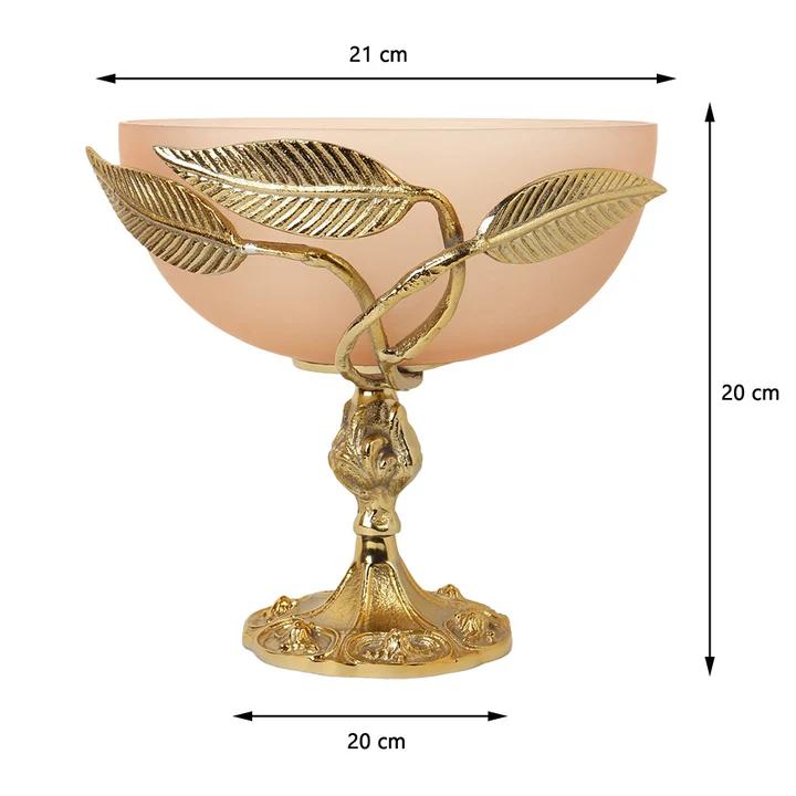 Verdant Glass Bowl in Peach and Gold | 21 x 20 x 20 cm