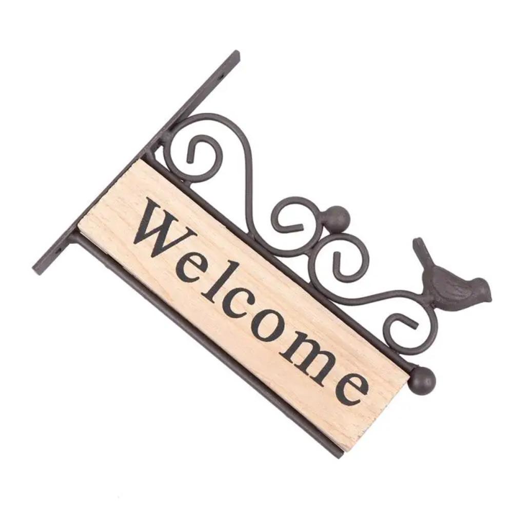 Bird Pattern Wooden Hanging Pendant Iron Art Welcome Wall Hanging Decor  Garden Yard