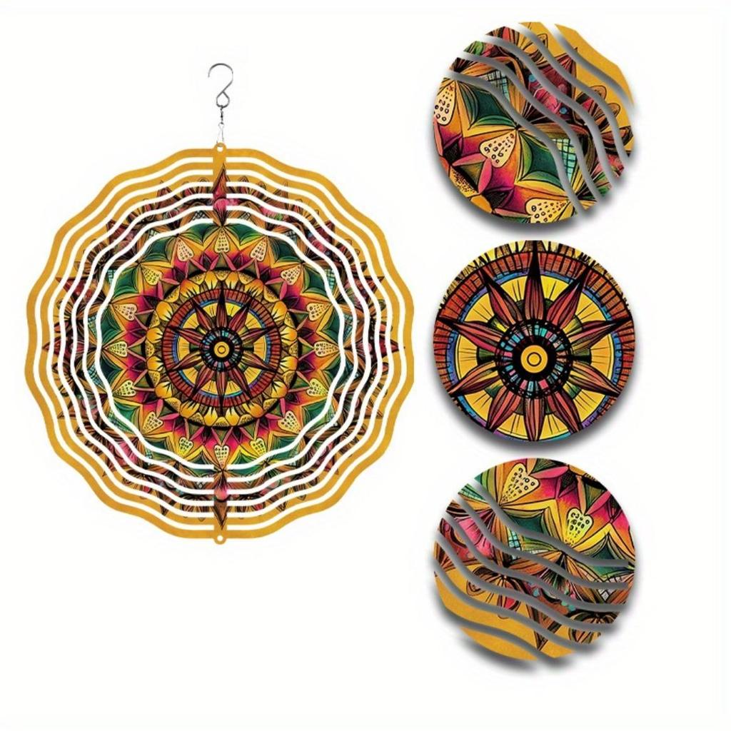 10 Inch Metal Wind Spinner Mandala Flower Design with 360 Swivel Hook for Outdoor Garden Patio Balcony Decor All Season Gift