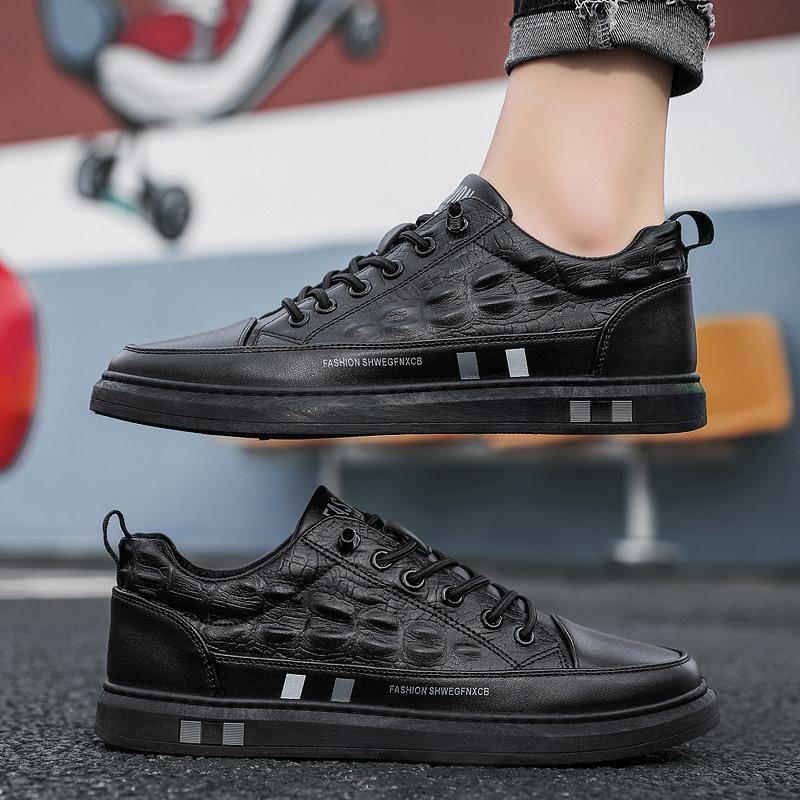 Fashion On-the-go Men's Spring and Autumn Casual Flat-bottomed Lace-up PU Trendy Shoes