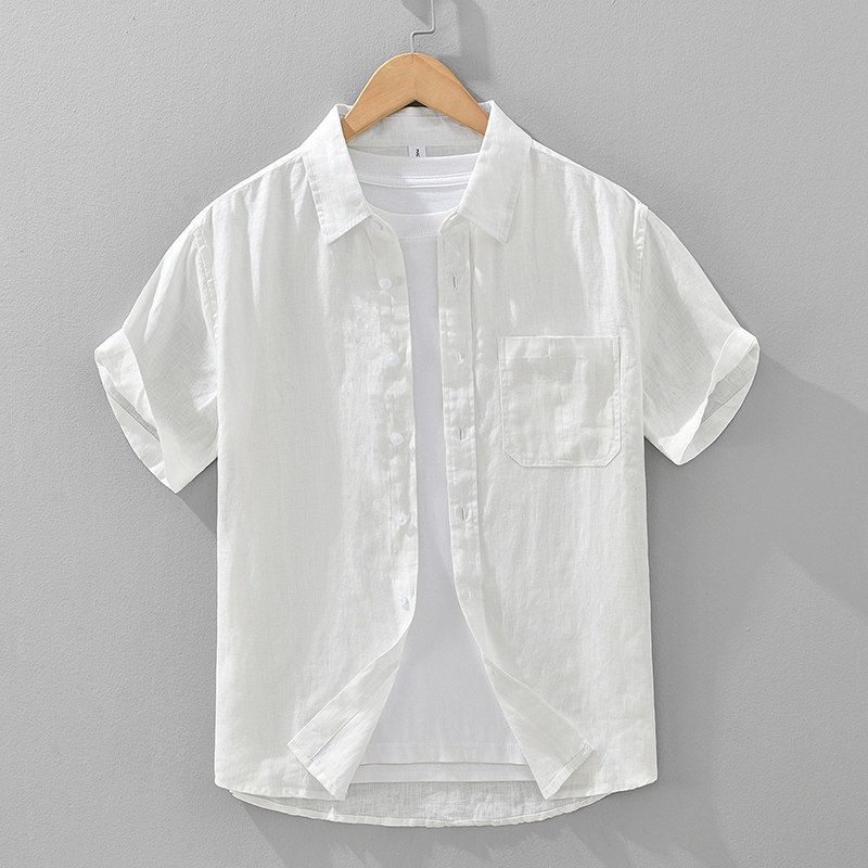 Foreign Trade Surplus Summer New All-Linen Short-Sleeve Shirt for Men, Loose Casual Half-Sleeve Shirt, Trendy Simple Top