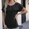 Spring/Summer Button Women's Casual T-shirt Solid Ladies Top