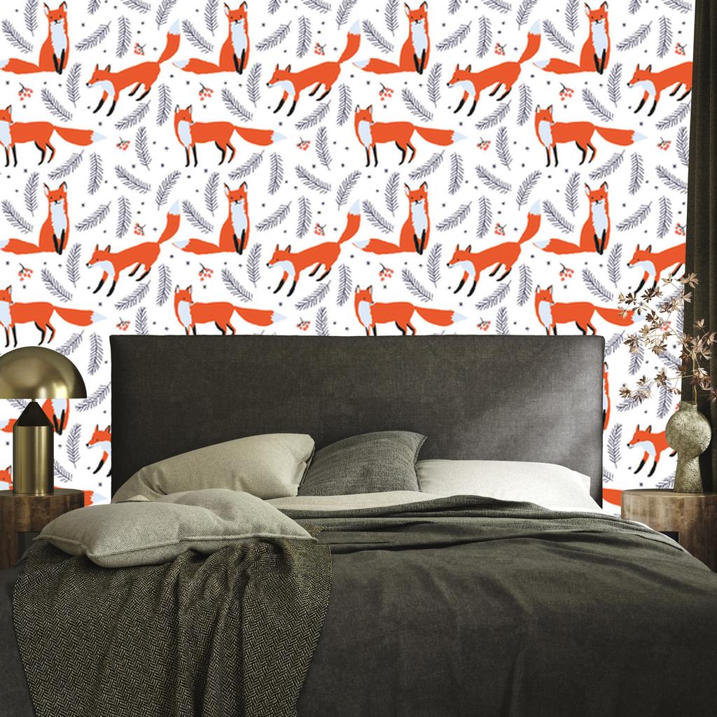 Foxes with berries wallpaper for living room and bedroom 50x1000