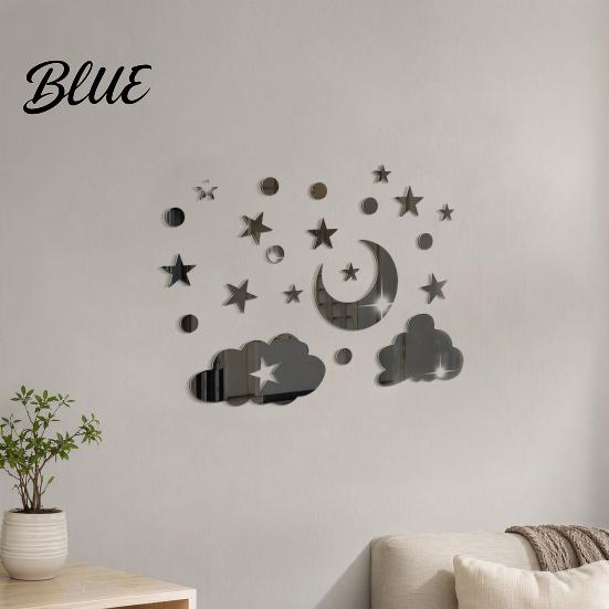 Decorative Mirror Wall Decals 3D Star Moon Cloud Stickers Self Adhesive Decals