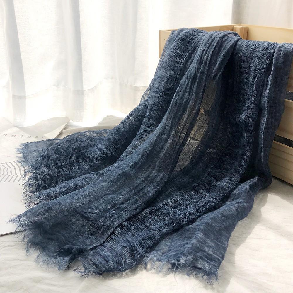 

Новый литературный полый льняной шарф для женщин, однотонный тонкий ретро-шарф из грязно-окрашенного модала