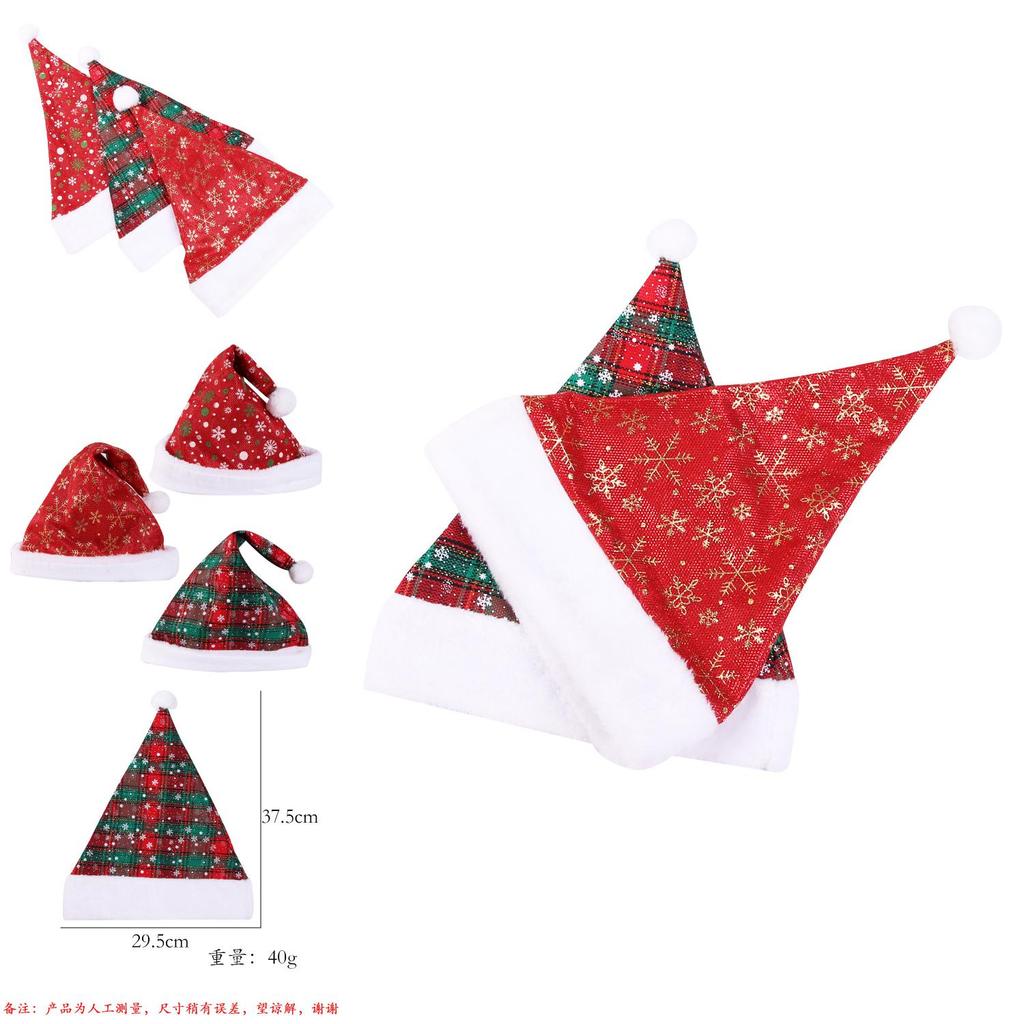 Cozy Thick Red Plaid Santa Hat With Plush Snowflakes For Holiday Decor