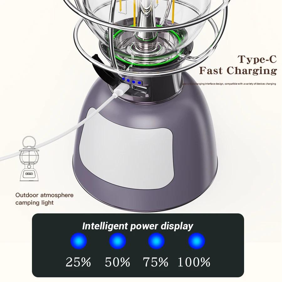 4000mAh Outdoor Camping Light Portable LED Ceiling Light Rechargeable Emergency Lighting Infinite Dimming Tent Decorative Light