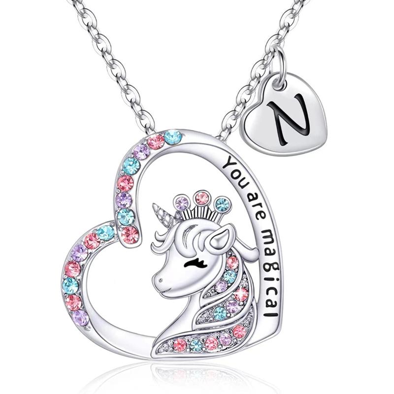 Initial Letter Unicorn Necklace You Are Magical Horse Pendant Necklaces For Girls Birthday Gifts