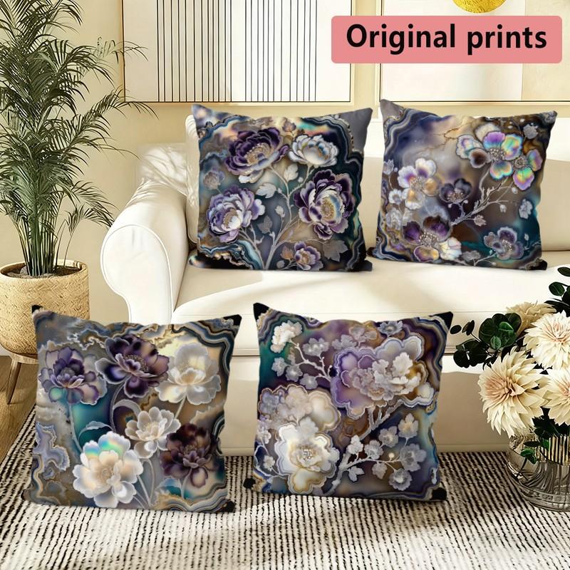 Agate Floral Print Pillow Covers Pattern Cushion Cover Suitable for Sofa Bedroom Car Pillow Cover