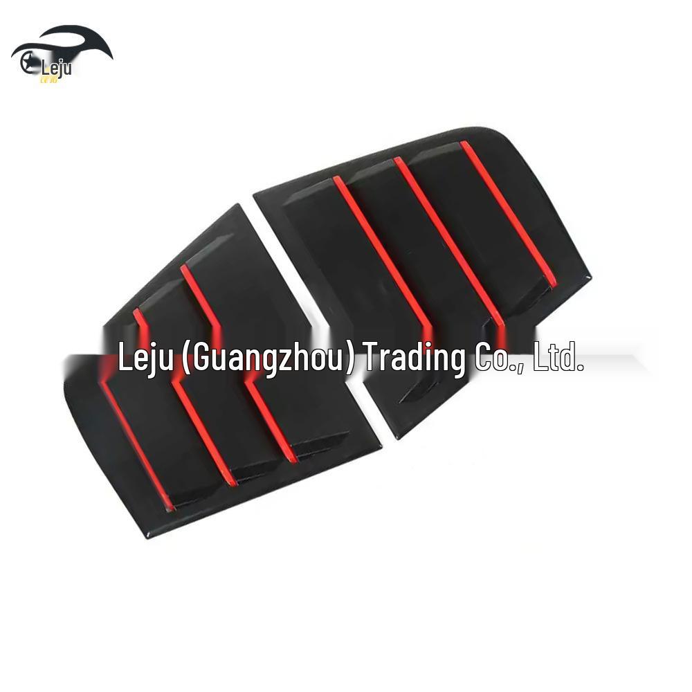 Rear Side Window Louvers for Dodge Challenger 2011-2021 - Exterior Air Vents Matte Black with Red Trim
