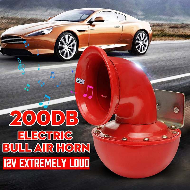 12V Car Horn 200db Red Horn Electric Bull Horn Cow Sound Metal Horn for Truck Train Boat Motorcycle Car Truck Boat Super Loud