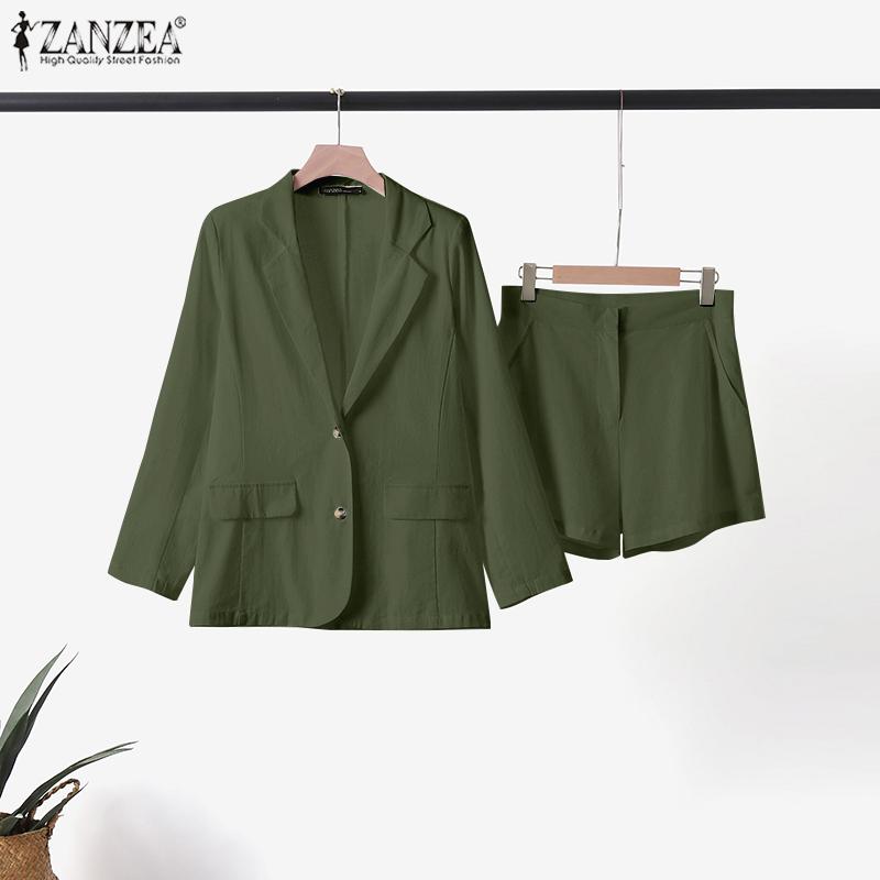 

ZANZEA Летние наряды Женская кардиган Блузка и шорты Повседневный костюм из двух частей