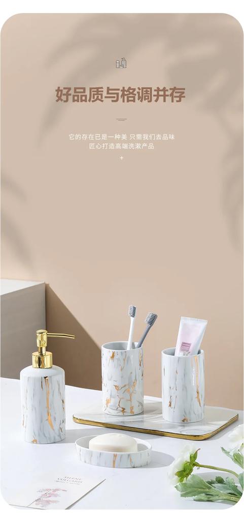 Gold-plated Marble Ceramic Soap Dispenser Gold Press Lotion Bottle Mouthwash Cup Soap Shampoo Dispenser Bathroom Accessories