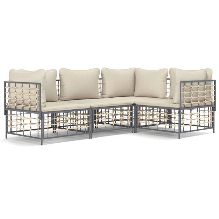 VidaXL Salon de jardin 4 pcs avec coussins anthracite résine tressée, ensemble de salon, ensemble de salon d'extérieur, 3186746