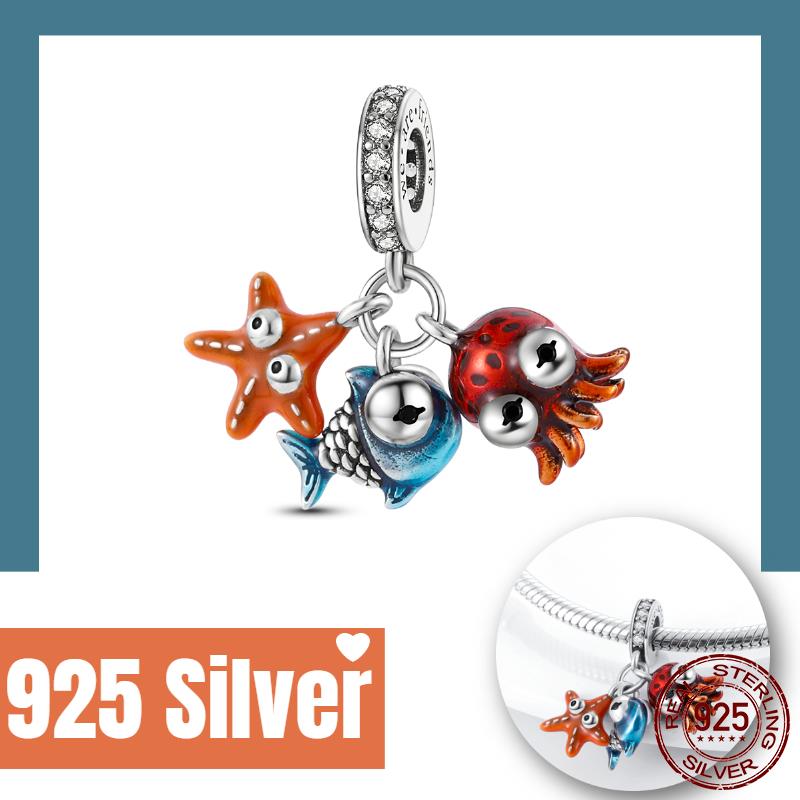 Summer Animal Friends Octopus Dog Starfish Charms Fit Bracelets Necklace Beads Original Copper Women Jewelry Making