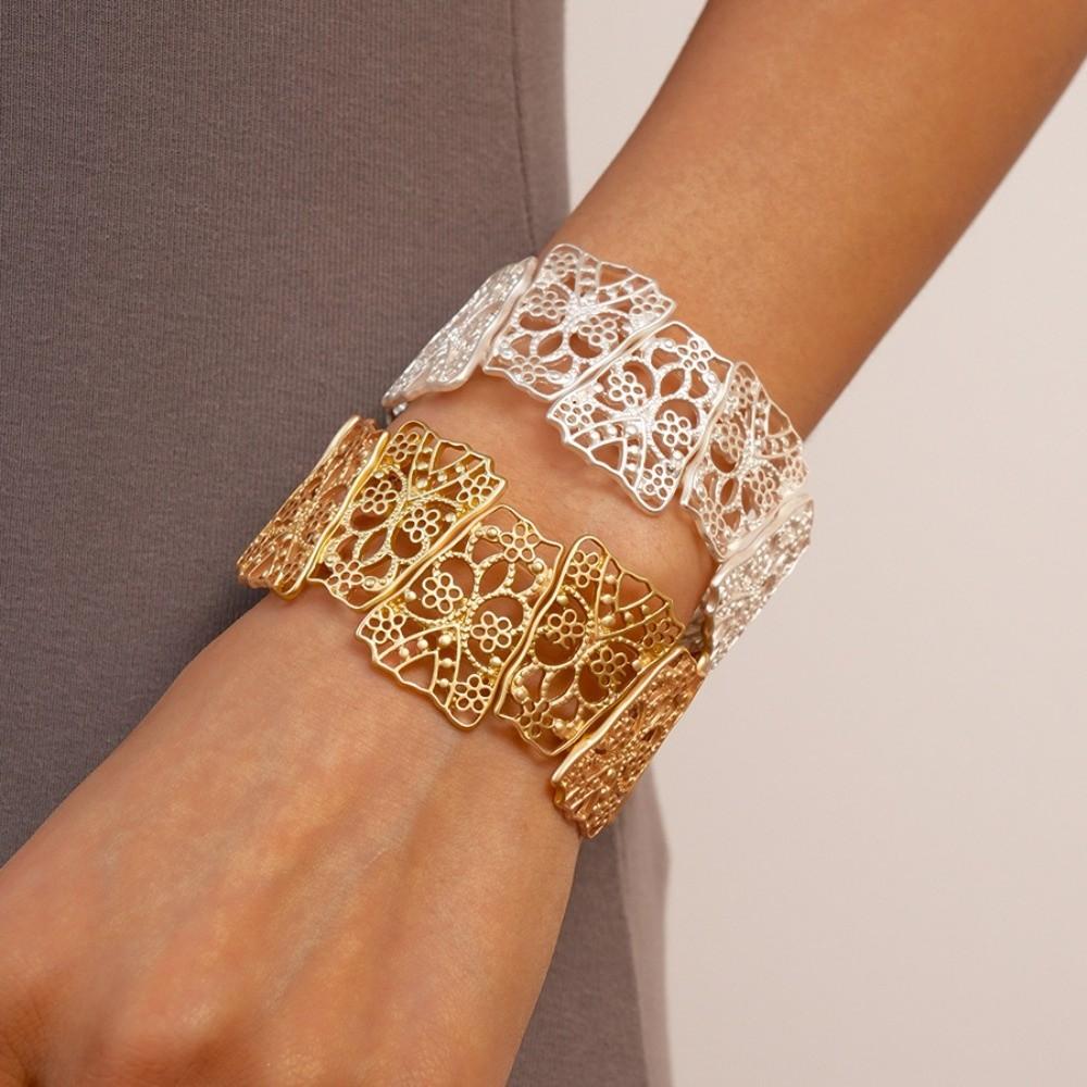 Hollow Metal Cuff Bangles Flower Chunky Bracelet Unique Exaggerated Bracelet  Decoration