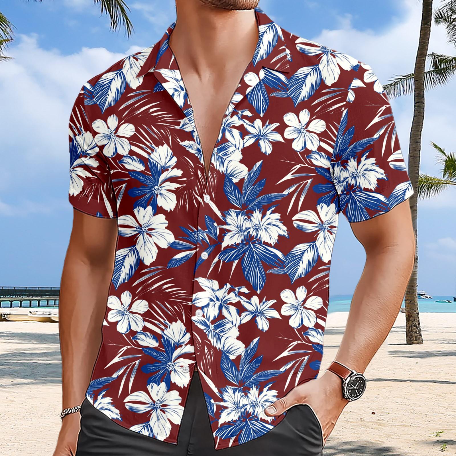 

Мужская рубашка с коротким рукавом и лацканами с 3D-цветочным принтом для летнего отдыха, рубашка в гавайском стиле для мужчин 2025 г. XXXL