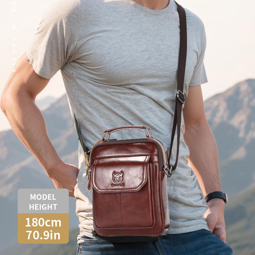 Men"s Sling Bag Genuine Leather Shoulder Bag Retro Cross Body Bag Vintage Messenger Bags
