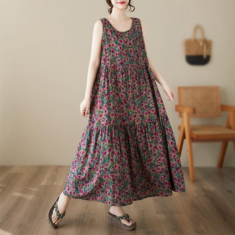Sleeveless Plus Size Vintage Floral New In Dresses for Women Casual Loose Long Summer Dress