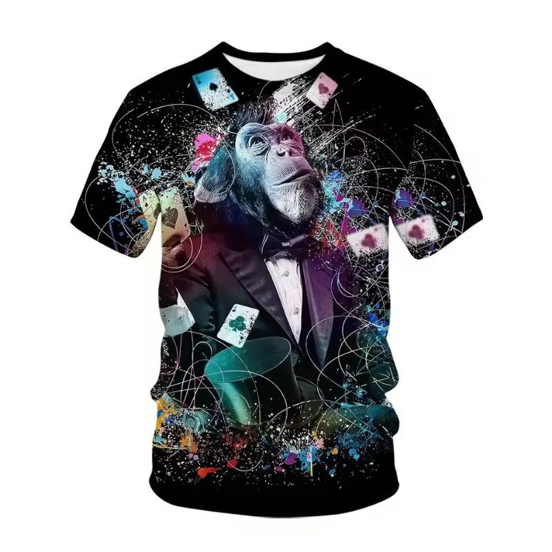 3D Cute Funny Monkey Graphic T-Shirts Men Summer Outdoor Short-Sleeved Tops Fashion Pop Men's Casual Plus Size T-Shirt
