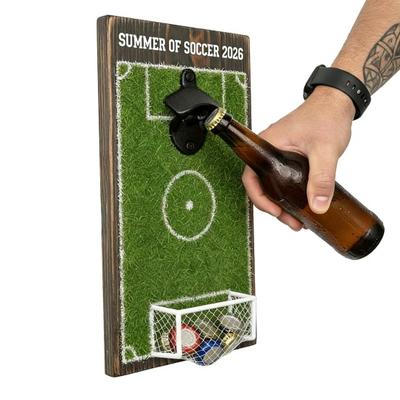 Football Field Bottle Opener Wall Mounted Bottle Opener with Cap Catcher Soccer Decor for Bar Kitchen Game Room Sports Gift for Football Lovers