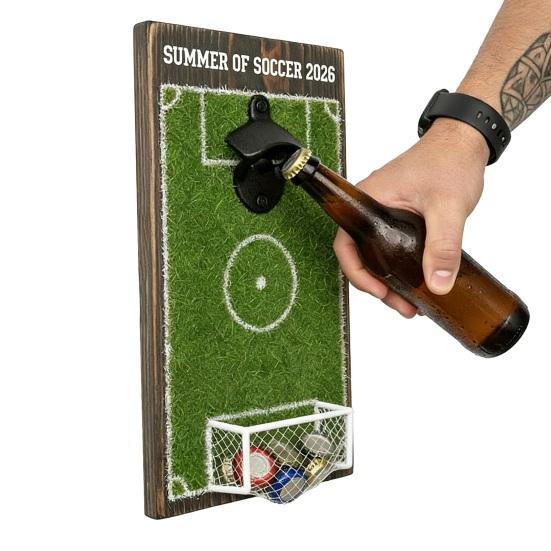 Football Field Bottle Opener Wall Mounted Bottle Opener with Cap Catcher Soccer Decor for Bar Kitchen Game Room Sports Gift for Football