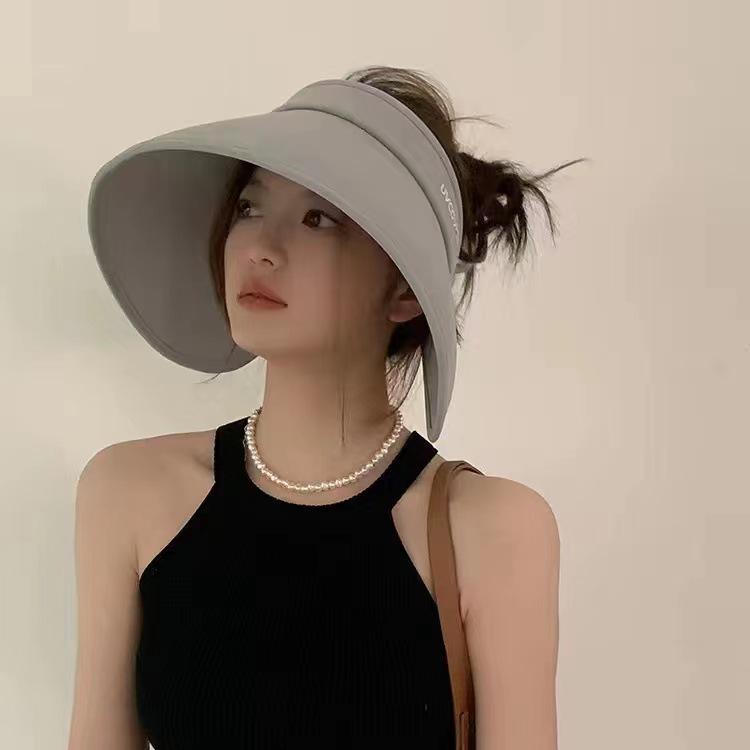 

Солнцезащитная шляпа с широкими полями и открытым верхом для женщин - 2023 Летняя шляпа от солнца с защитой от УФ-лучей для большого обхвата головы Adjustable темно-серого