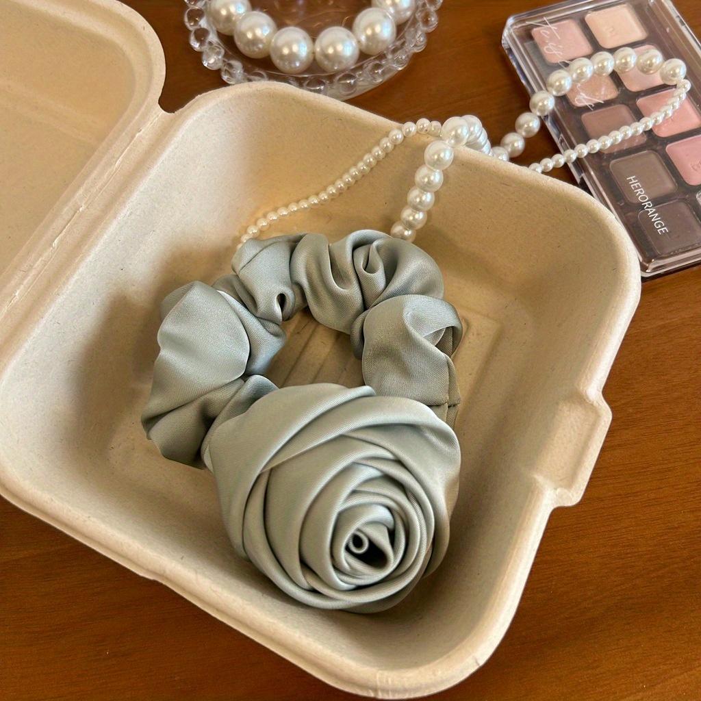 1pc Elegant Satin Rose Hair Ring, High Elastic Headrope Headband, Floral Hair Accessory, Imitation Silky, Solid Color, Sweet Style