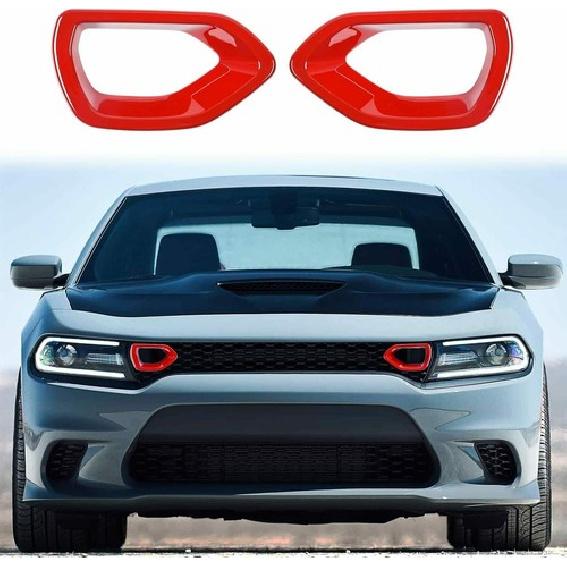 2pcs Front Grille erts Mesh Trim Accessories for 2015- Dodge Charger Red