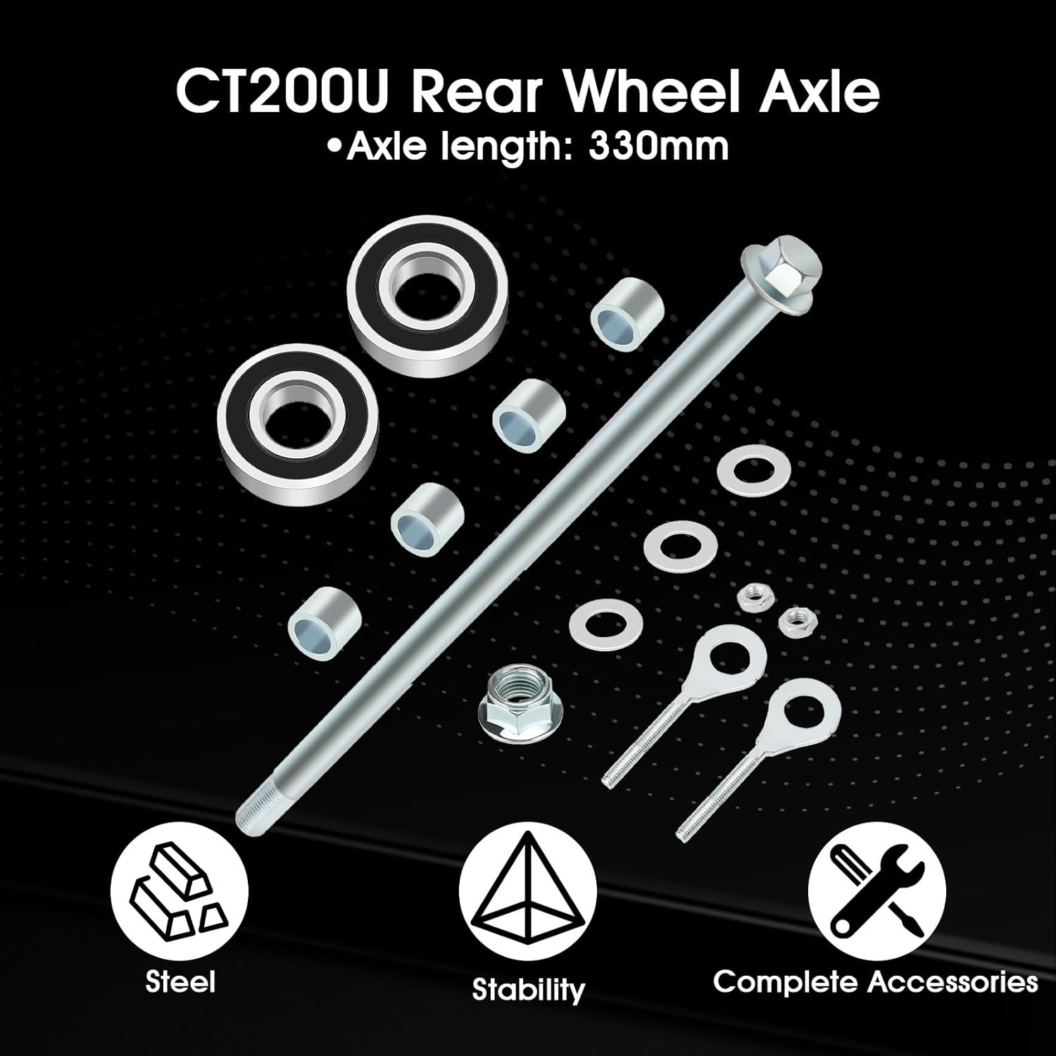 

CHANGCHENG 14mm x 330mm Mini Bike Rear Axle Kit for Coleman CT200U/CT200u-ex MB200 MB165 Rear Wheel Bearing Kit with Sealed Bearings & Chain