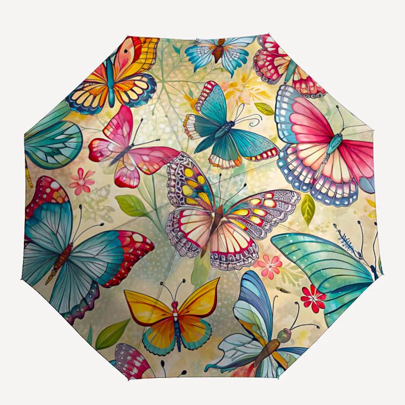 

1pc Butterfly Garden Automatic Open/close Umbrella, 8-Rib sturdy structure, Auto Folding/Opening, Portable Travel Umbrella for Women c21