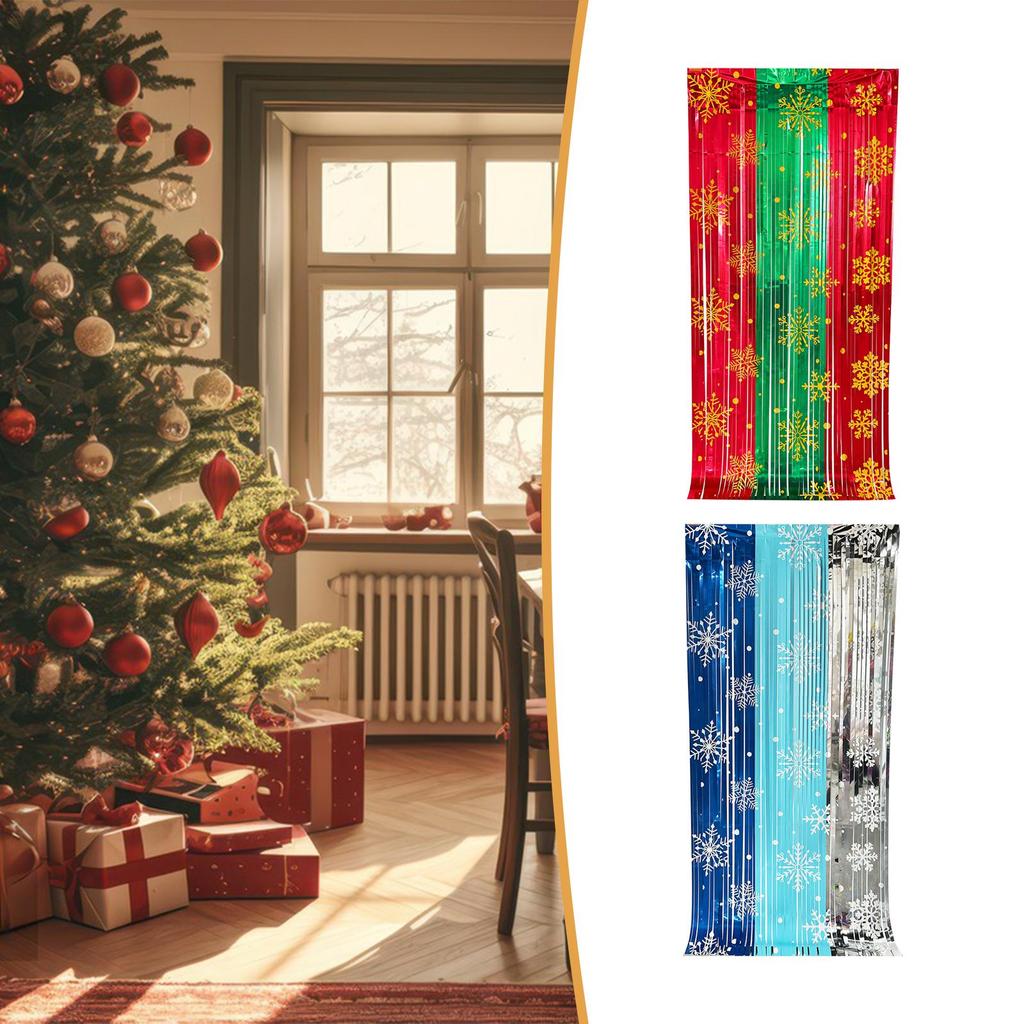 Christmas Snowflake Pattern Fringe Curtain Photo Prop for Holiday Gatherings Quick Setup Accessories 2MX1M Party Decoration
